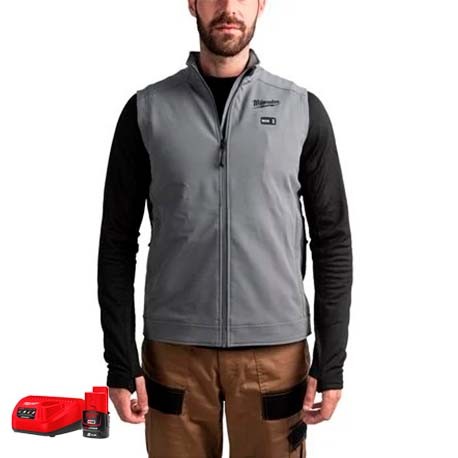 CHALECO CALEFACTADO + KIT BATERÍA Y CARGADOR TOUGHSHELL GRIS M12 HVGREY1-O MILWAUKEE