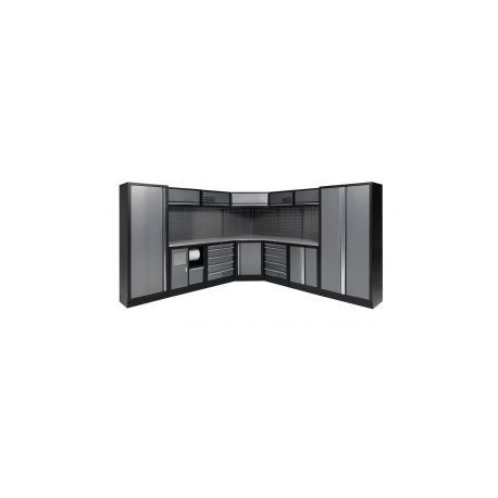 Conjunto de taller modular con esquinero de 7 módulos y base de traba