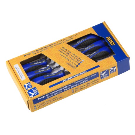 Juego De 6 Destornilladores pasantes Con Diferentes Bocas Y Mango Bimaterial ALYCO