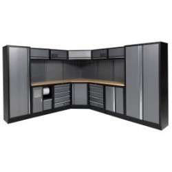 Conjunto de taller modular con esquinero de 7 módulos y base de traba
