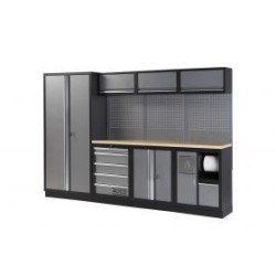 Conjunto de taller de 4 módulos con superficie de trabajo de madera A