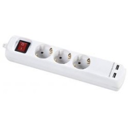 Base Múltiple Con Interruptor 3. 5 o 6 Enchufes Y 2 Usb. Cable 3X1.5 1.4 Metros ALYCO