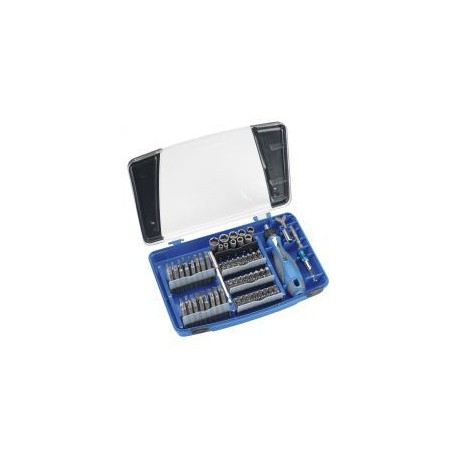 Juego De Destornillador Con Carraca. Puntas De Atornillado De 1/4“ Y Diferentes Adaptadores Y Vasos En Estuche De Plástico ALYCO