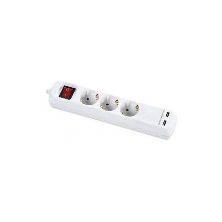 Base Múltiple Con Interruptor 3. 5 o 6 Enchufes Y 2 Usb. Cable 3X1.5 1.4 Metros ALYCO