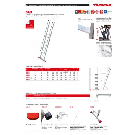 SAS | Escalera de apoyo con ganchos para entreplantas y altillos