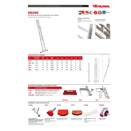 EN200 | Escalera de aluminio extensible con cuerda