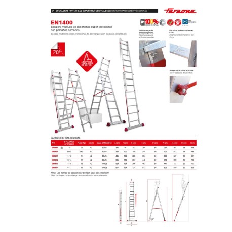 EN1400 | Escalera multiuso de 2 tramos con peldaños cómodos,Escalera 