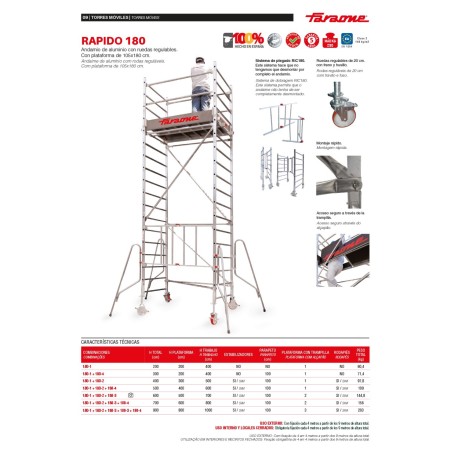 RAPIDO 180 | Andamio de aluminio con ruedas y plataforma de 180x105 c