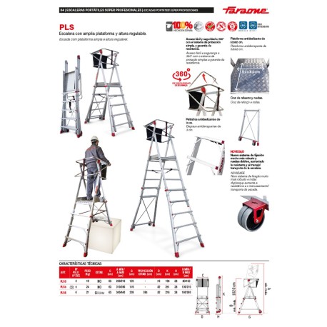 PLS | Escalera con amplia plataforma y altura regulable