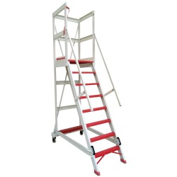 ALFI | Escalera con plataforma y barandilla de seguridad de fibra de 