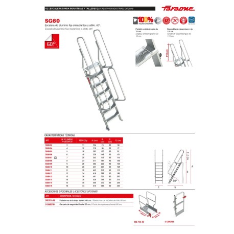 SG60 | Escalera de aluminio fija para entreplantas y altillos,Escaler