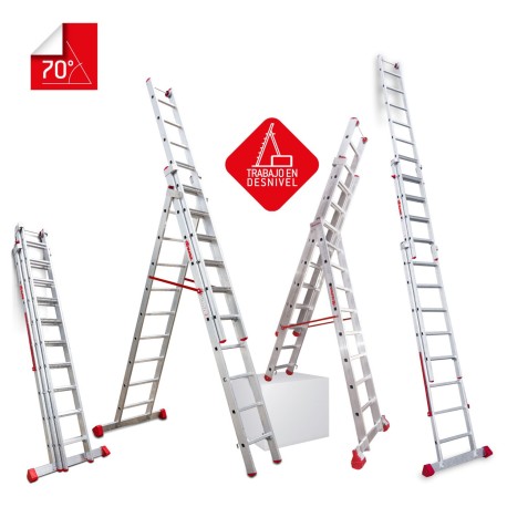 EN1500 | Escalera multiuso de 3 tramos con peldaños cómodos,Escalera 