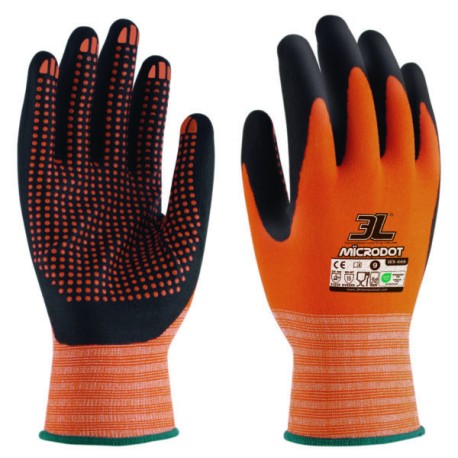 Guante de nylon sin costuras con recubrimiento de nitrilo foam y dots