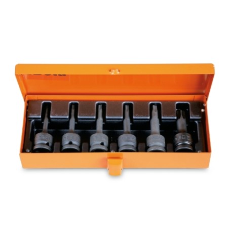 Juego de 6 vasos de impacto de 1/2"" con punta Torx® en caja de metal