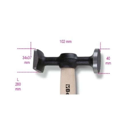 Martillo posilión de cabeza plana moleteada y cuadrada lisa, con mang