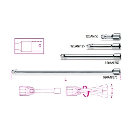 Alargaderas con cuadrado macho y hembra 1/2” angulares 920AN - Beta T