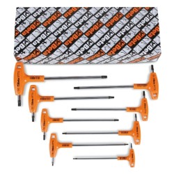 Juego de 11 llaves macho acodadas con mango para tornillos con huella