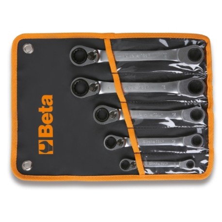 Juego de 5 llaves de estrella con carraca reversible, en sobre enroll