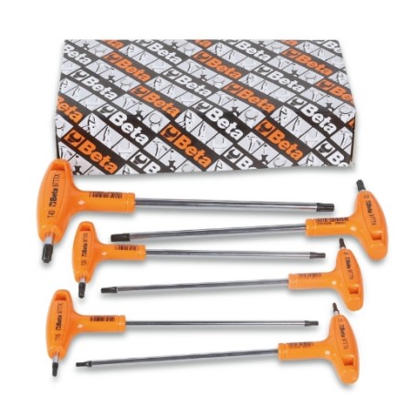 Juego de 11 llaves macho acodadas con mango para tornillos con huella