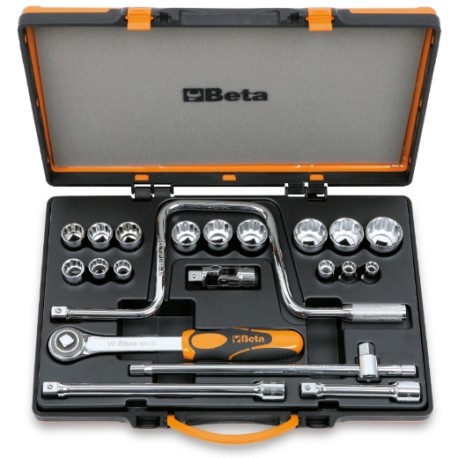 Surtido de 15 vasos poligonales y 6 accesorios en caja de metal – Bet