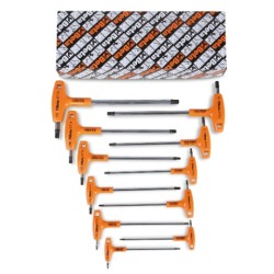 Juego de 11 llaves macho acodadas con mango para tornillos con huella