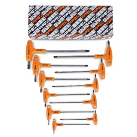 Juego de 11 llaves macho acodadas con mango para tornillos con huella