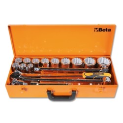 Surtido de 12 Vasos Poligonales y 5 Accesorios en Caja de Metal 928B/