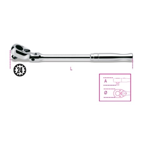 Carraca reversible articulada con cuadrado macho de 1/2"" con mango d