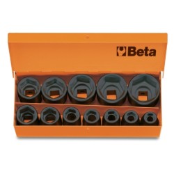 Juego de 12 vasos de impacto Beta de 1/2"" hexagonales en caja de met