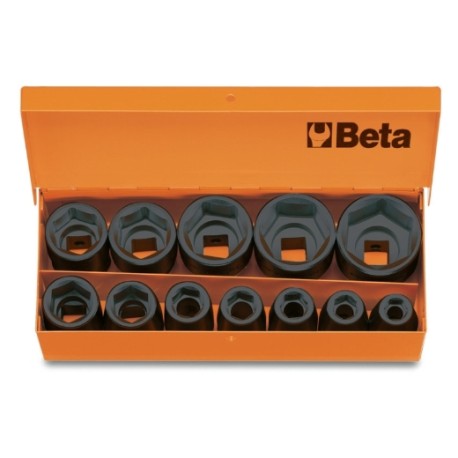 Juego de 12 vasos de impacto Beta de 1/2"" hexagonales en caja de met