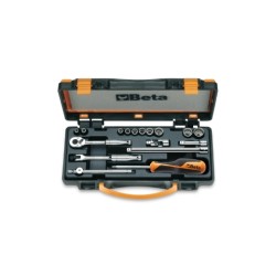 Surtido de 10 vasos poligonales y 7 accesorios, en caja de metal – 90