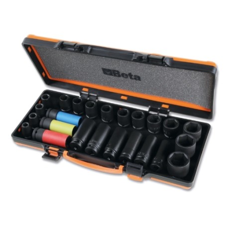Juego de 24 vasos de impacto Beta de 1/2"" hexagonales en caja de met