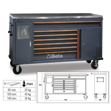 Cajonera móvil Work Station con 7 cajones y papelera integrada para m