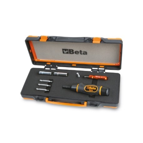 Surtido de atornillador dinamométrico con accesorios para el apriete 