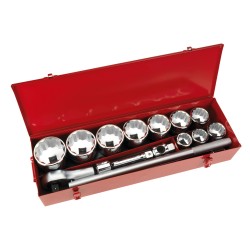 Juego de 14 piezas con Llave de vasos bihexagonales de 1"". carraca de 24 dientes con mango desmontable y diferentes accesorios 