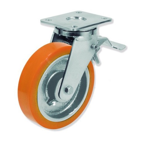 Ruedas giratorias con freno QPG7FD con núcleo de hierro fundido y ba