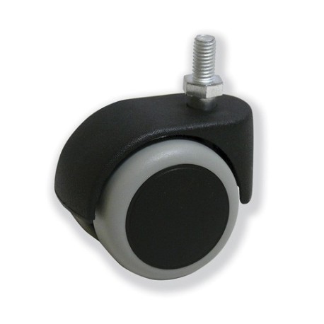 Rueda con Sujeción por Espiga Roscada en Nylon Negro y PVC Gris