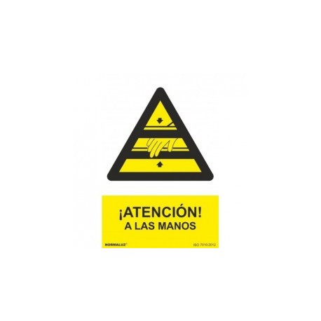 Señal de Aluminio ""Peligro: Atención a las Manos"" 210x300 mm  Norm