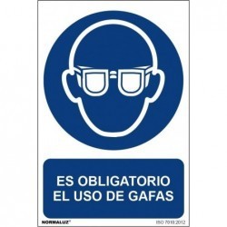 Señal Es Obligatorio el Uso de Gafas PVC 0,7 mm 210x300 mm  Normaluz