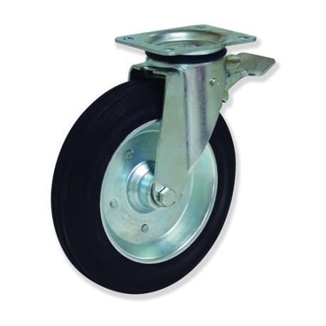 Ruedas EG  Acero estampado y goma negra para absorción de impactos