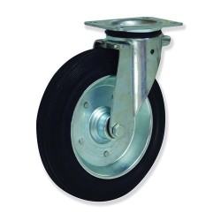 Ruedas EG  Acero estampado y goma negra para absorción de impactos