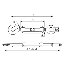 TGA05 INOX  Tensor de Gancho y Anilla de 5 mm en Acero Inoxidable A