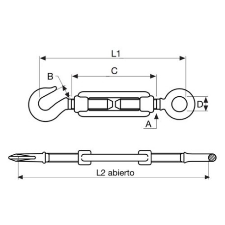 TGA05 INOX  Tensor de Gancho y Anilla de 5 mm en Acero Inoxidable A